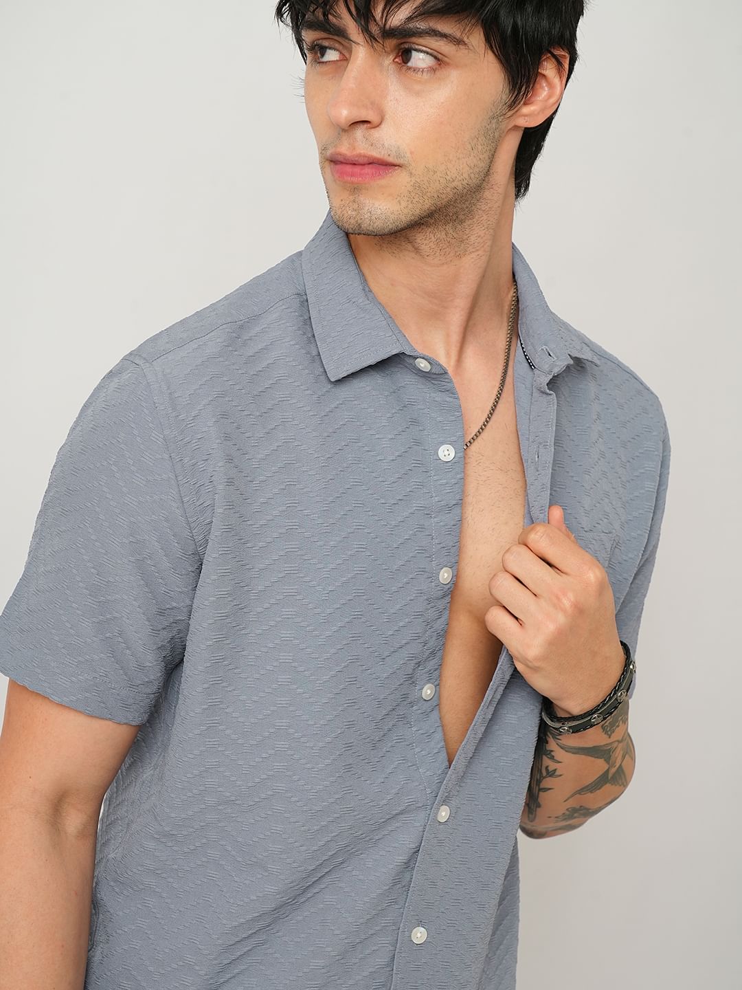 Cloud Grey Wavique Textured Shirt