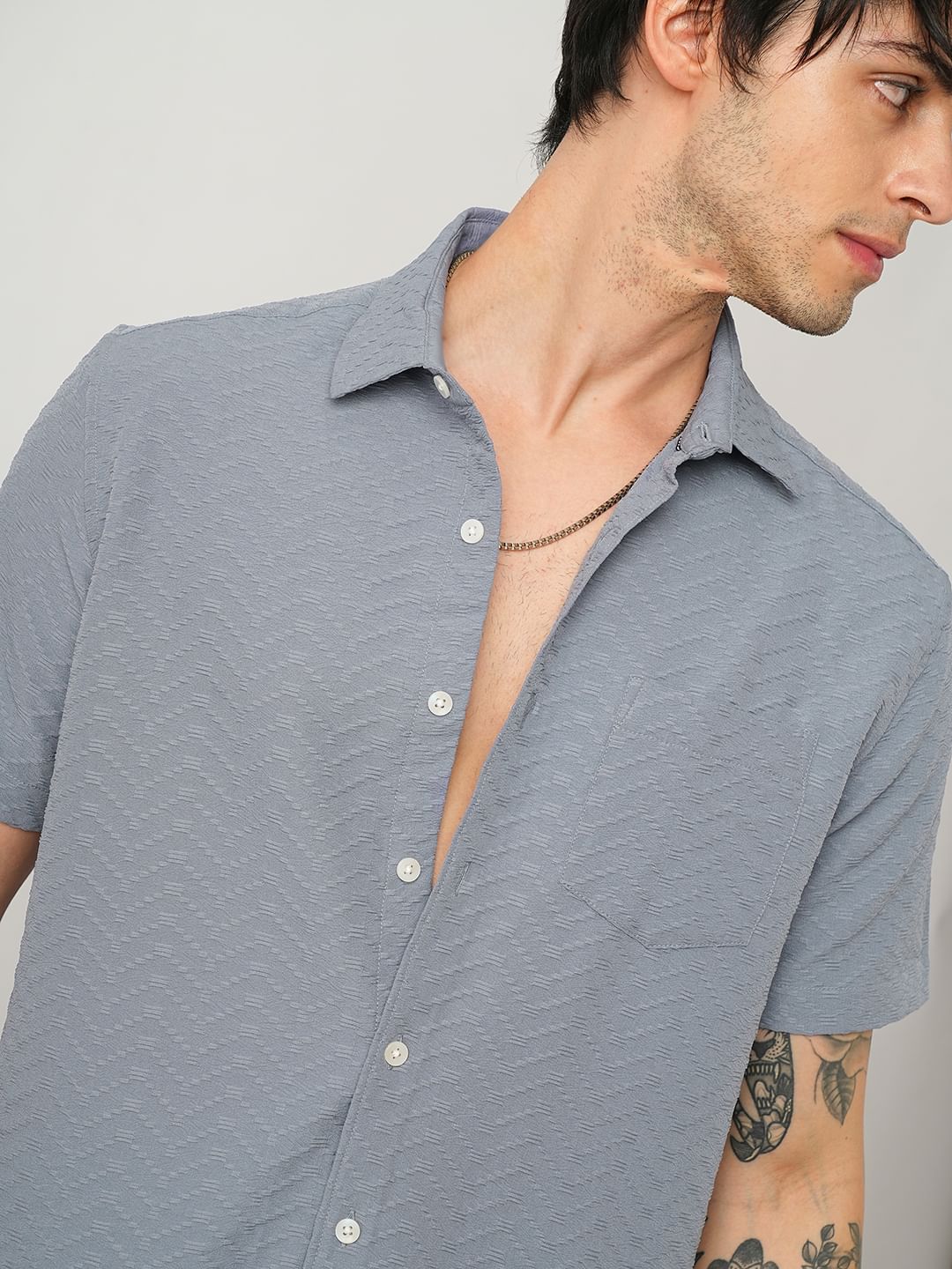 Cloud Grey Wavique Textured Shirt