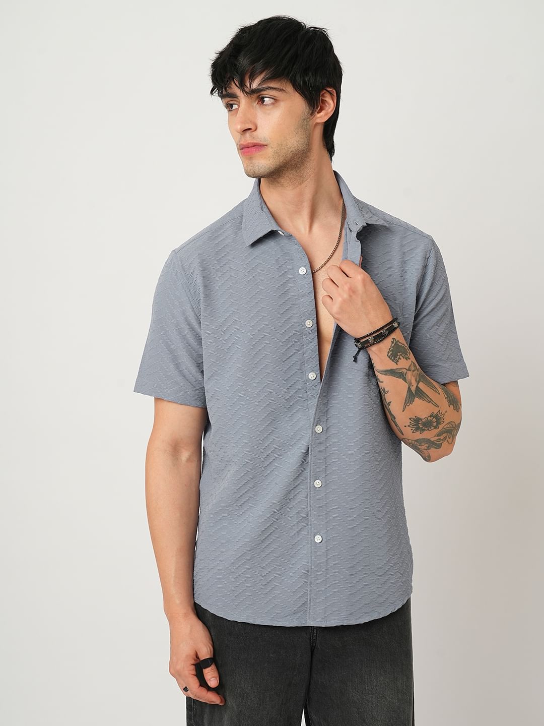 Cloud Grey Wavique Textured Shirt