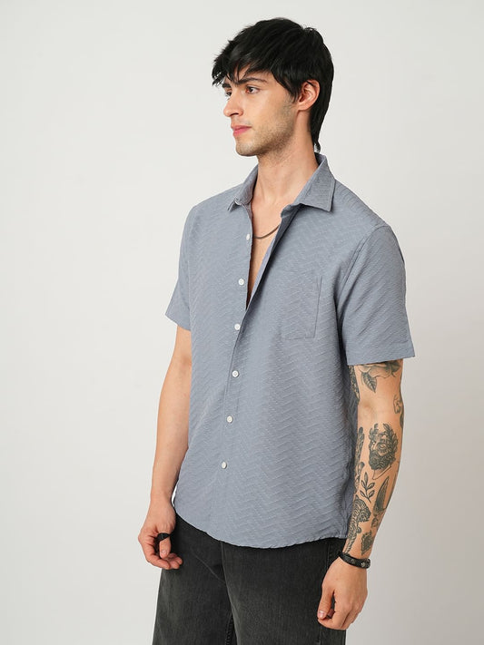 Cloud Grey Wavique Textured Shirt