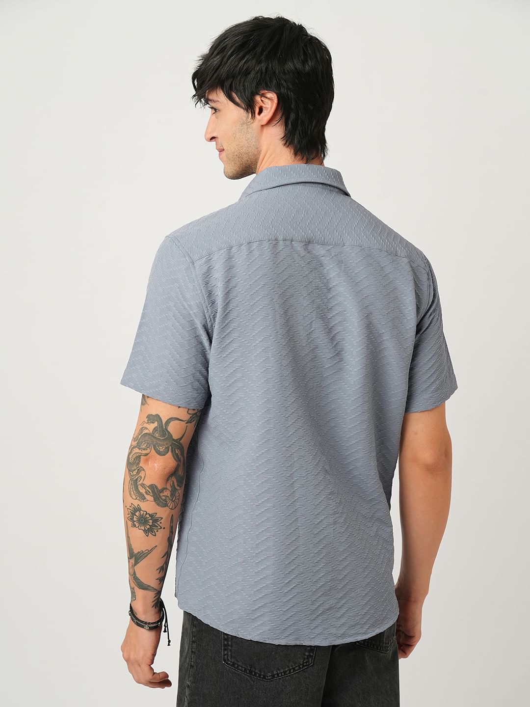 Cloud Grey Wavique Textured Shirt