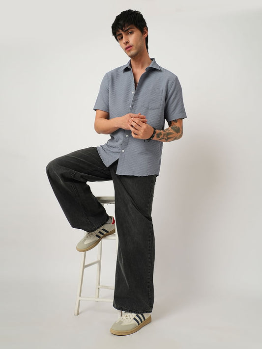 Cloud Grey Wavique Textured Shirt