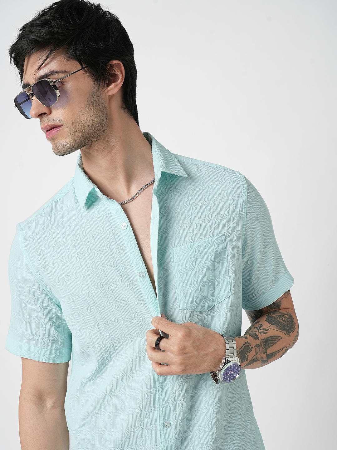 Pale Turquoise Blue Textured Shirt