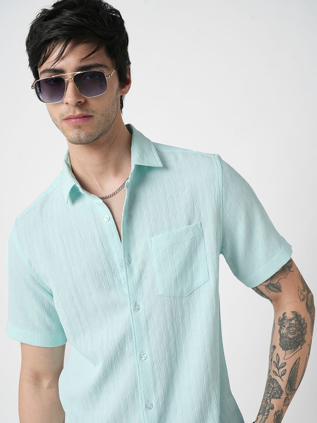 Pale Turquoise Blue Textured Shirt