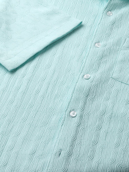 Pale Turquoise Blue Textured Shirt