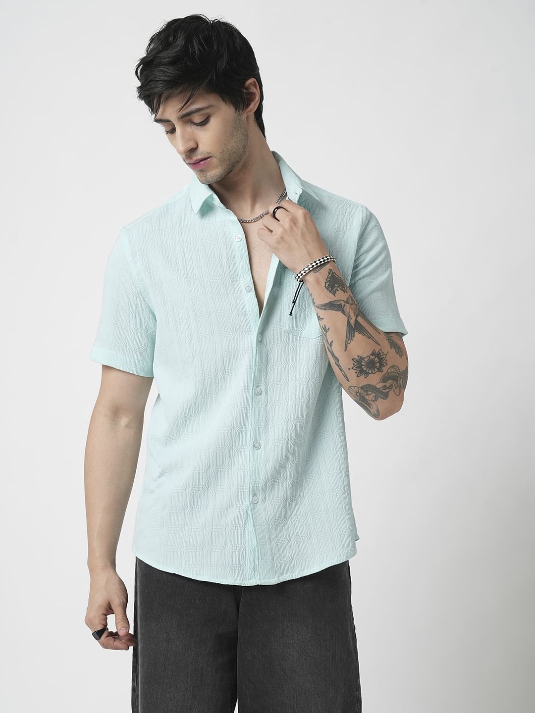 Pale Turquoise Blue Textured Shirt