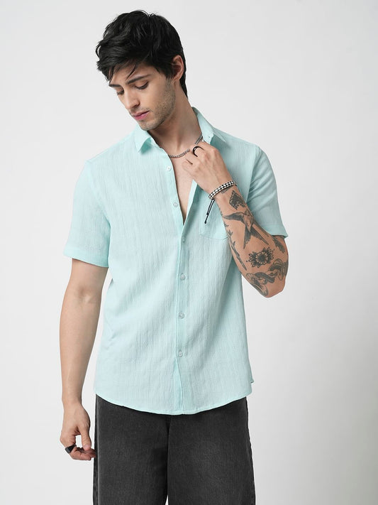 Pale Turquoise Blue Textured Shirt