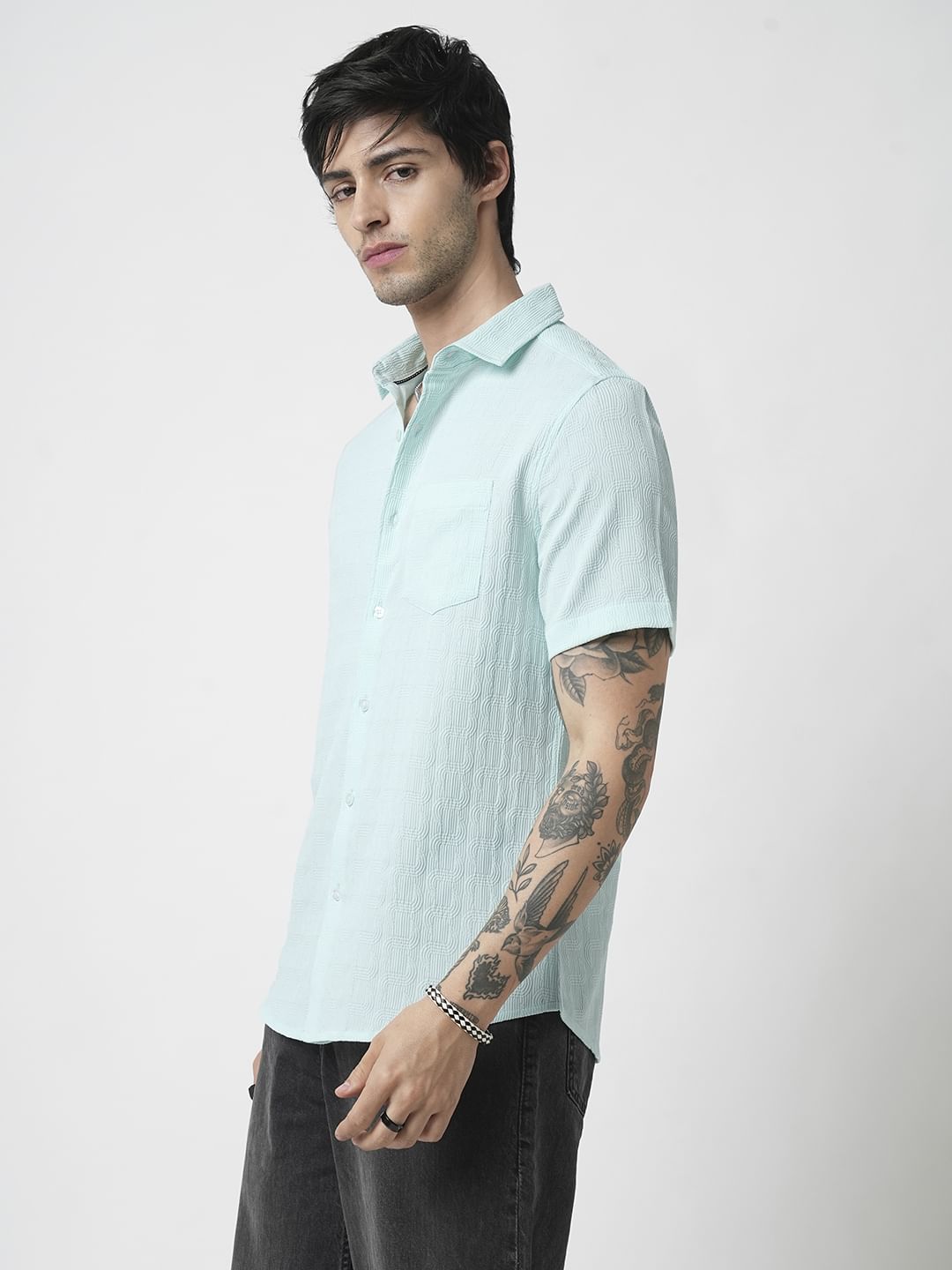 Pale Turquoise Blue Textured Shirt