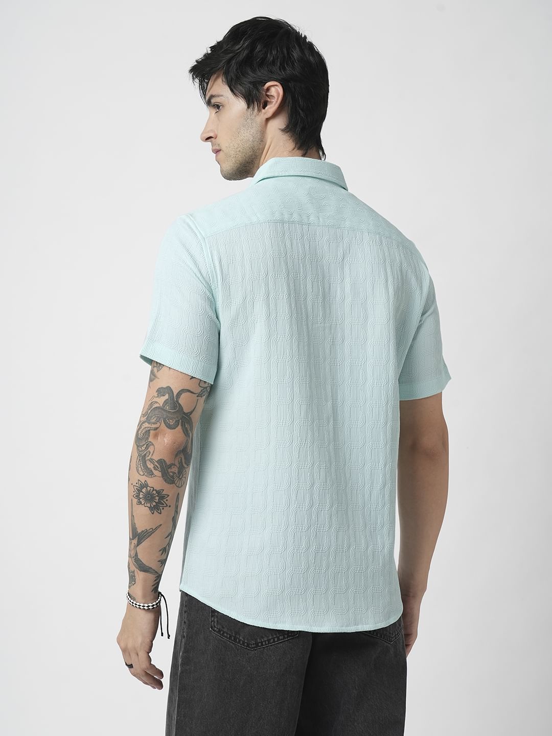 Pale Turquoise Blue Textured Shirt