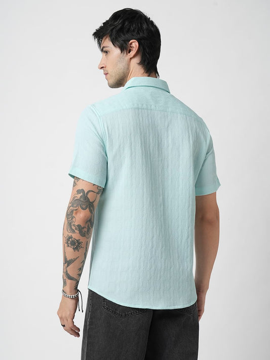 Pale Turquoise Blue Textured Shirt
