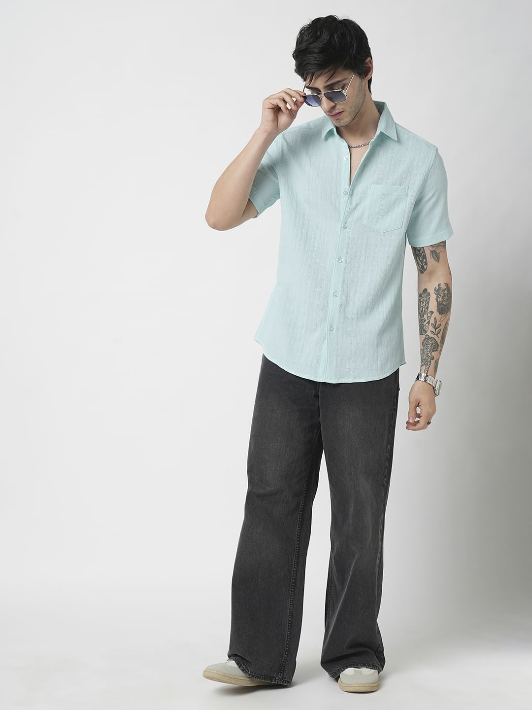 Pale Turquoise Blue Textured Shirt