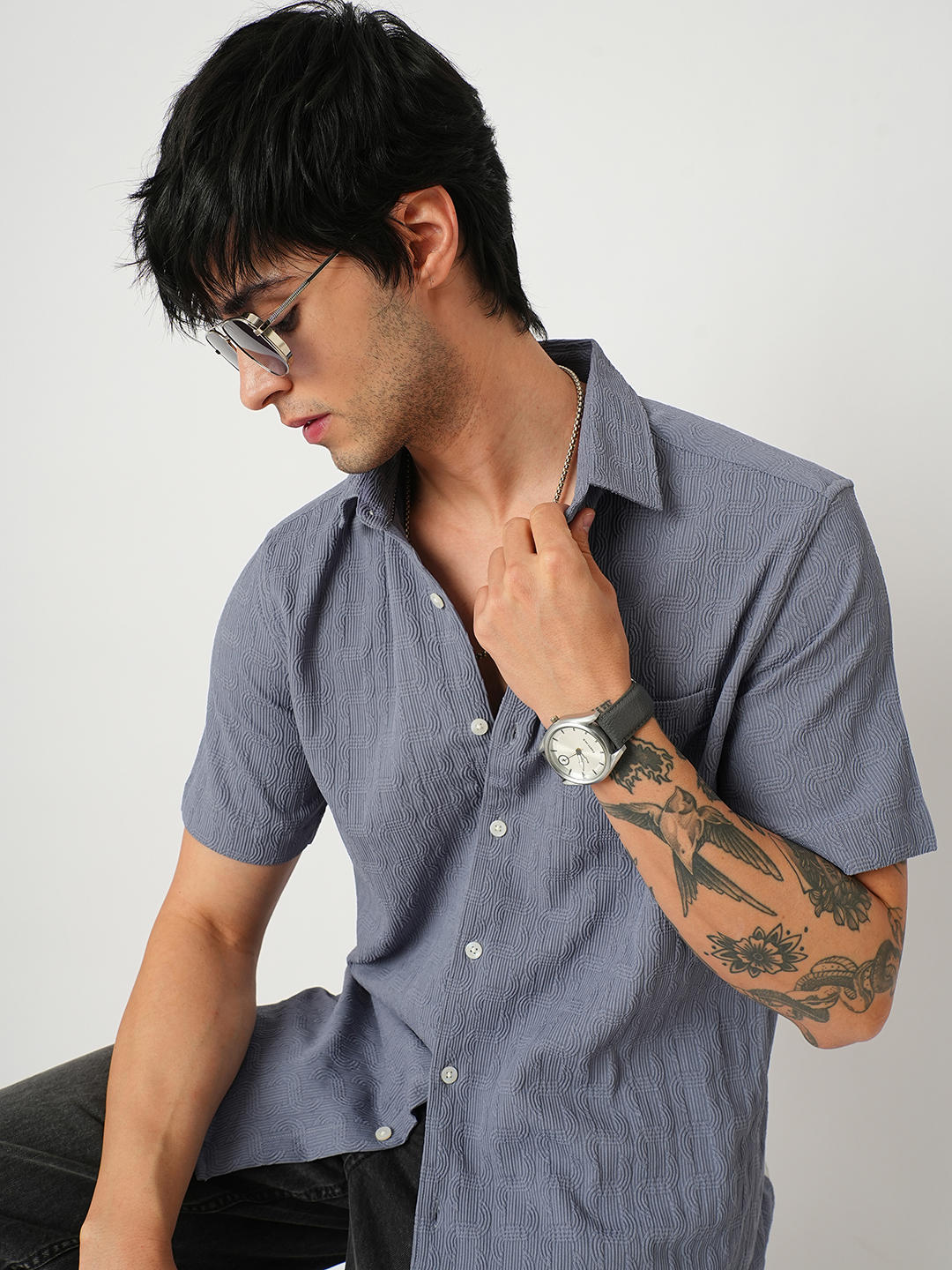 Arched Stone Blue Textured Shirt