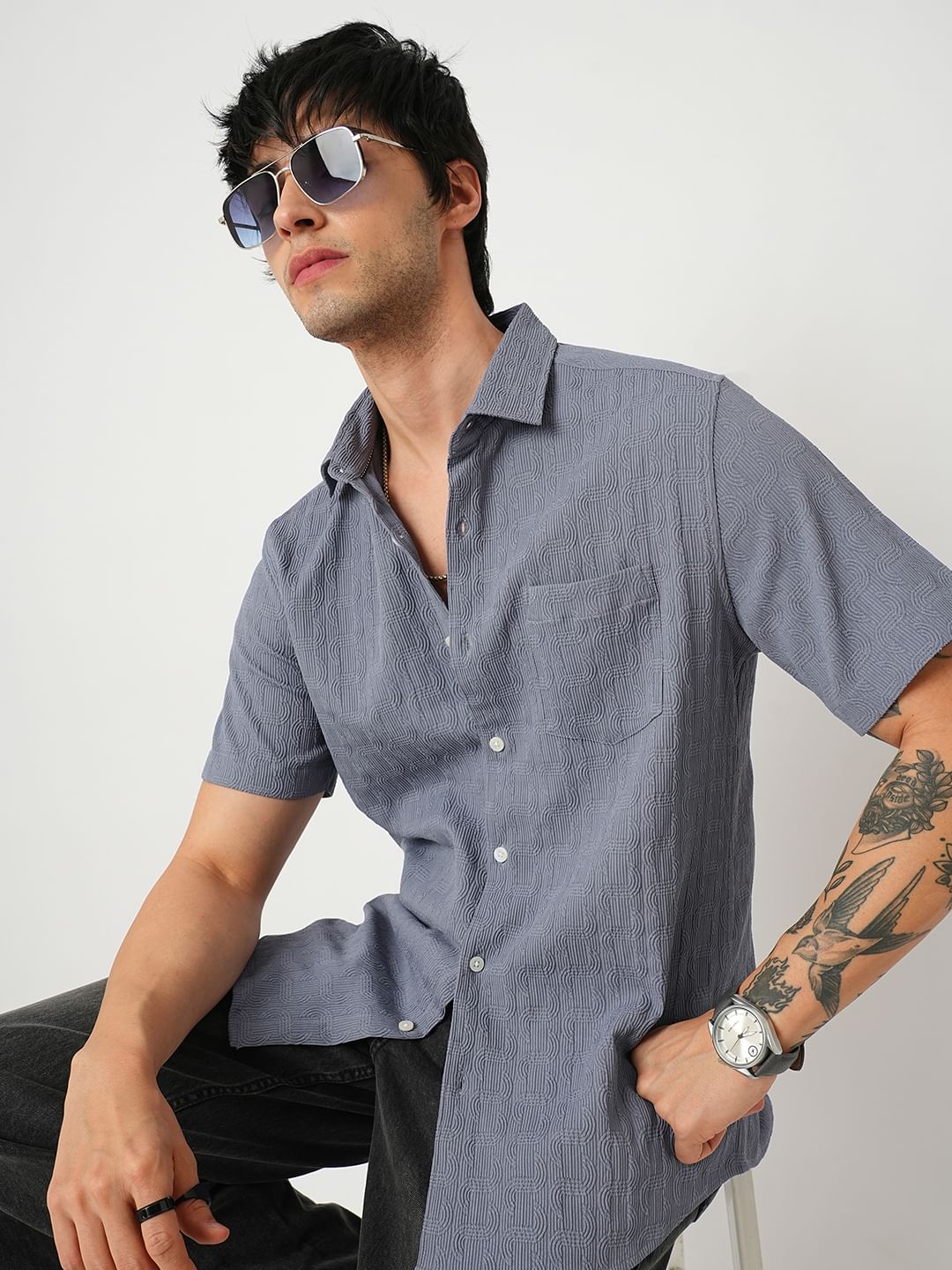 Arched Stone Blue Textured Shirt