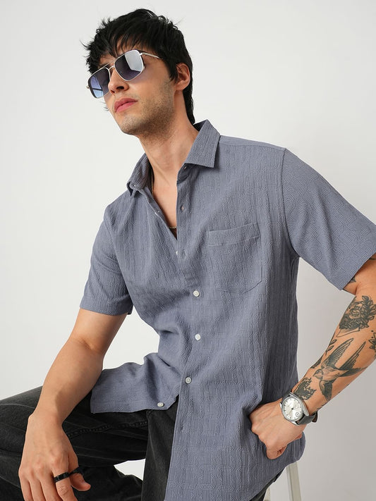 Arched Stone Blue Textured Shirt