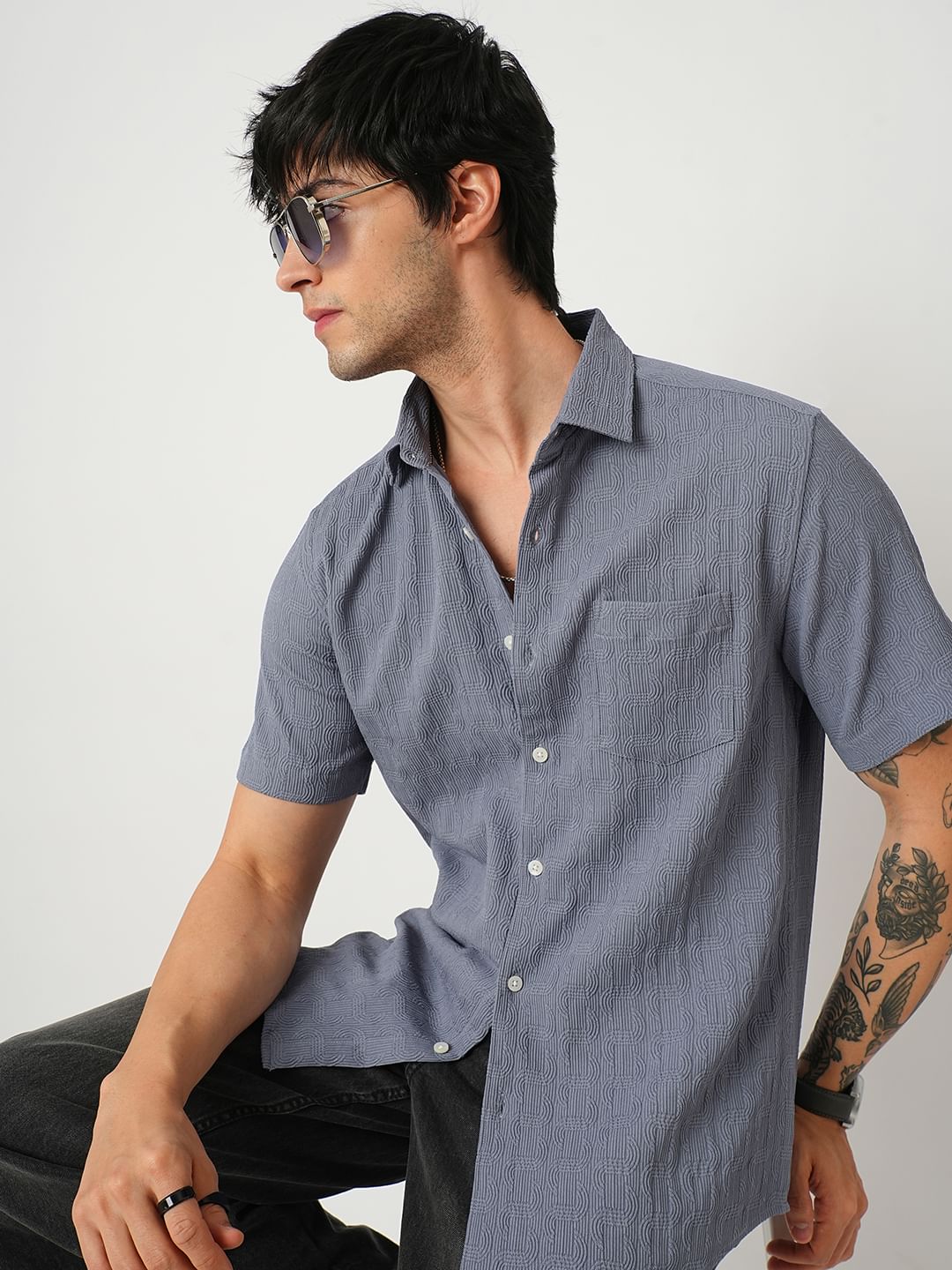 Arched Stone Blue Textured Shirt