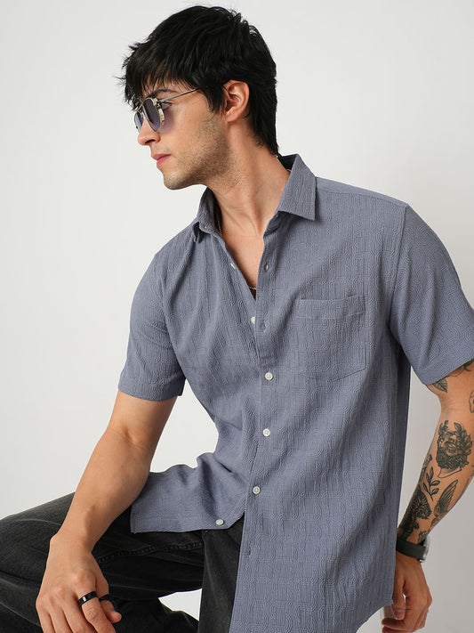 Arched Stone Blue Textured Shirt