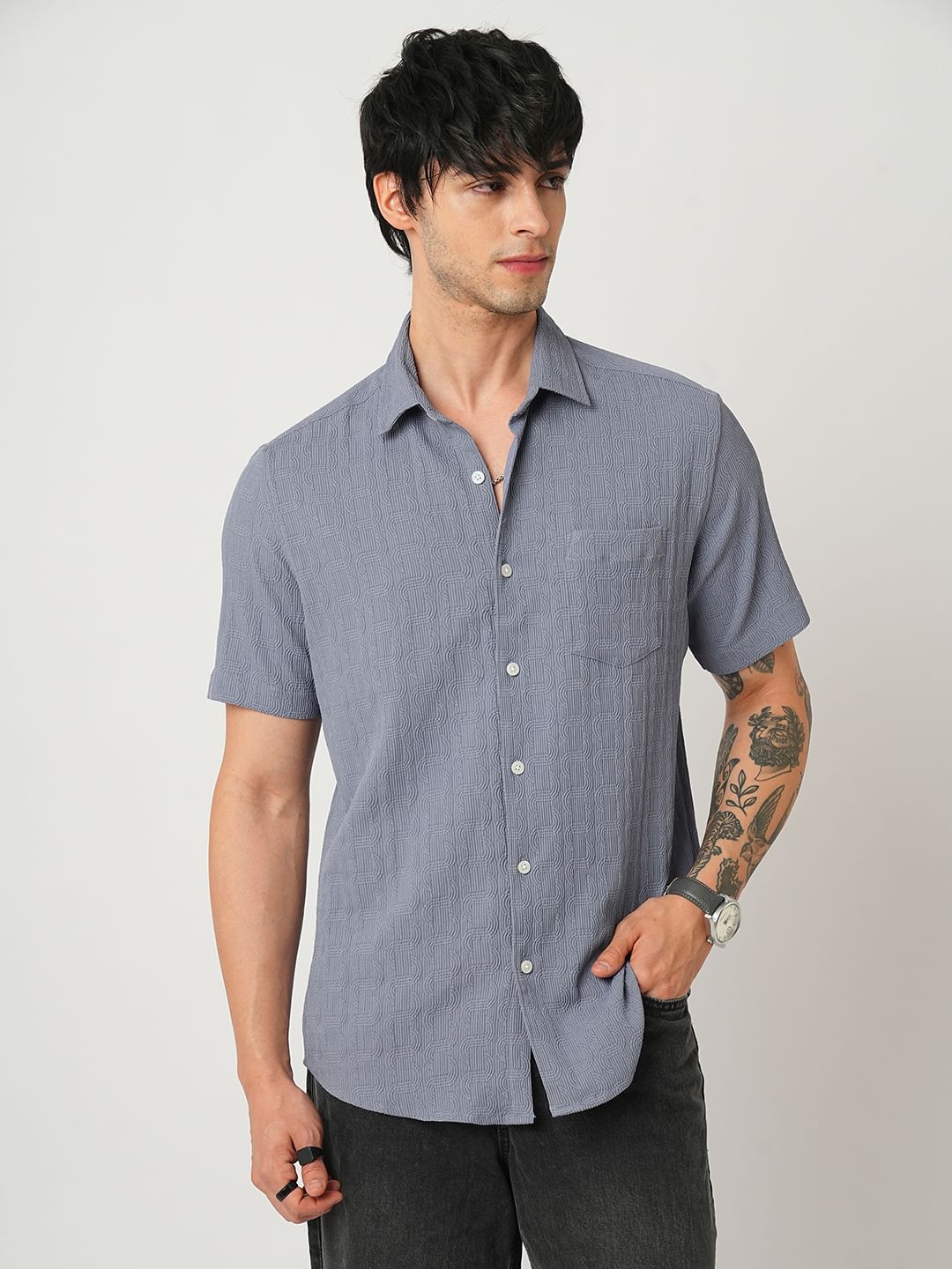 Arched Stone Blue Textured Shirt