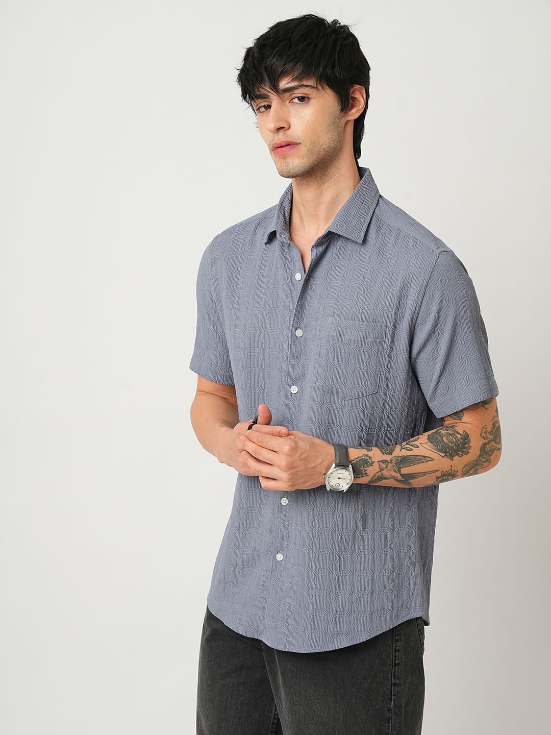 Arched Stone Blue Textured Shirt