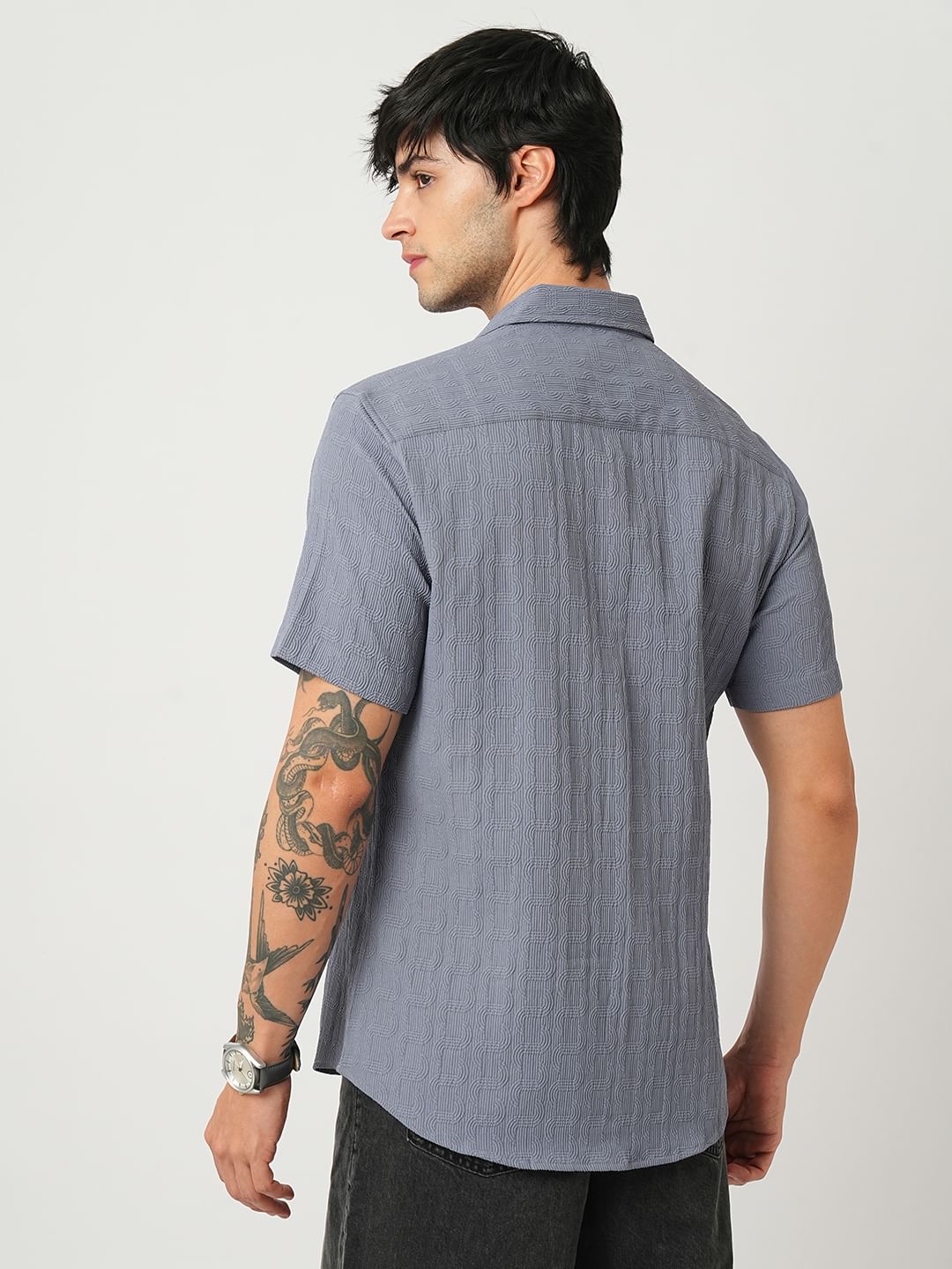 Arched Stone Blue Textured Shirt