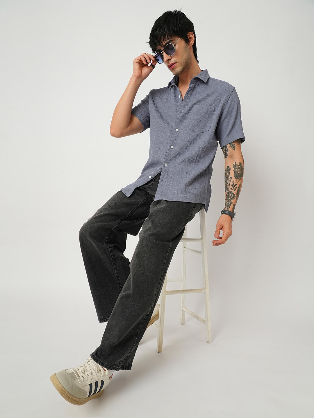 Arched Stone Blue Textured Shirt