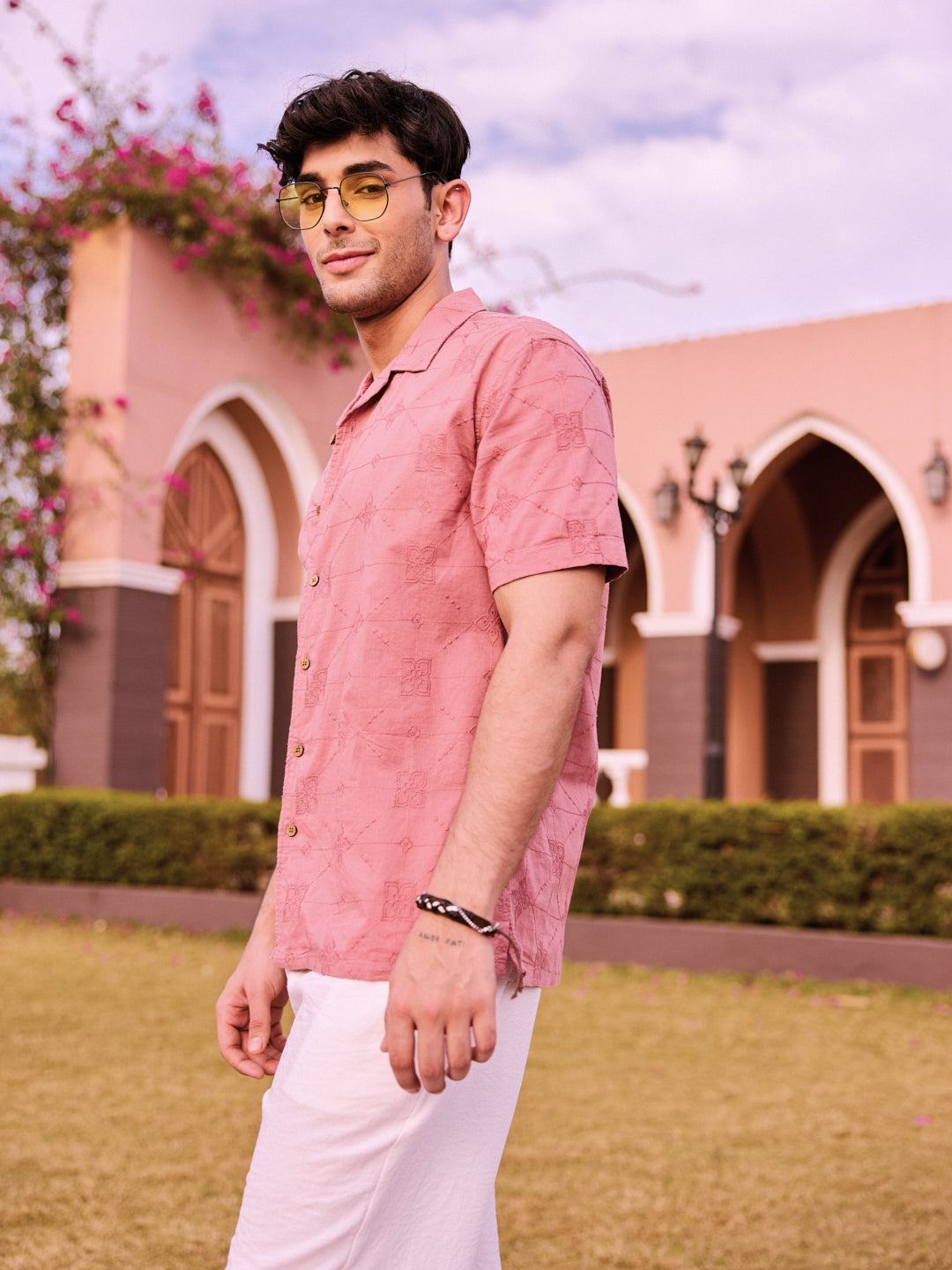 Intricate Geometric Coral Embroidered Oversized Shirt