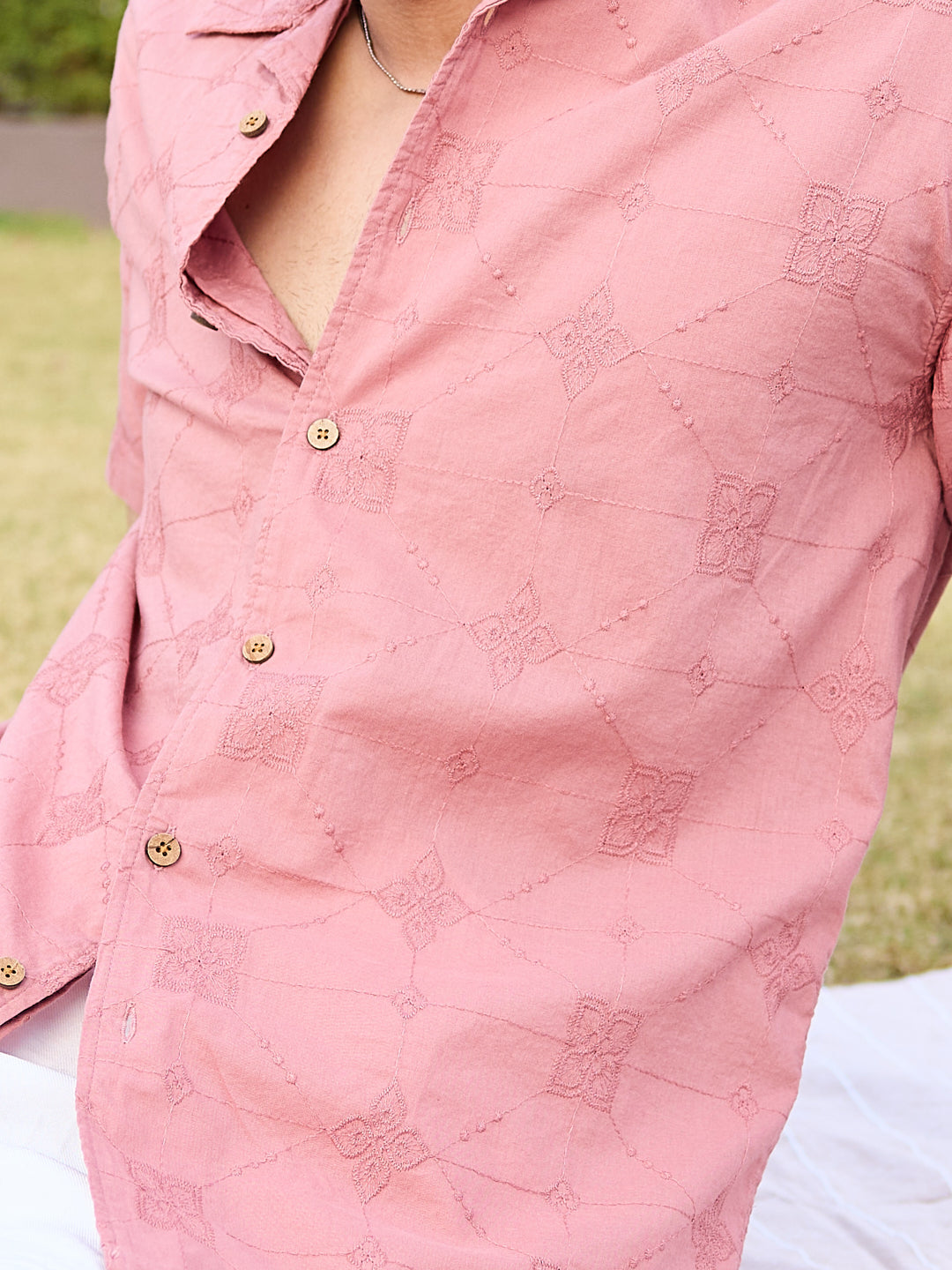 Intricate Geometric Coral Embroidered Oversized Shirt