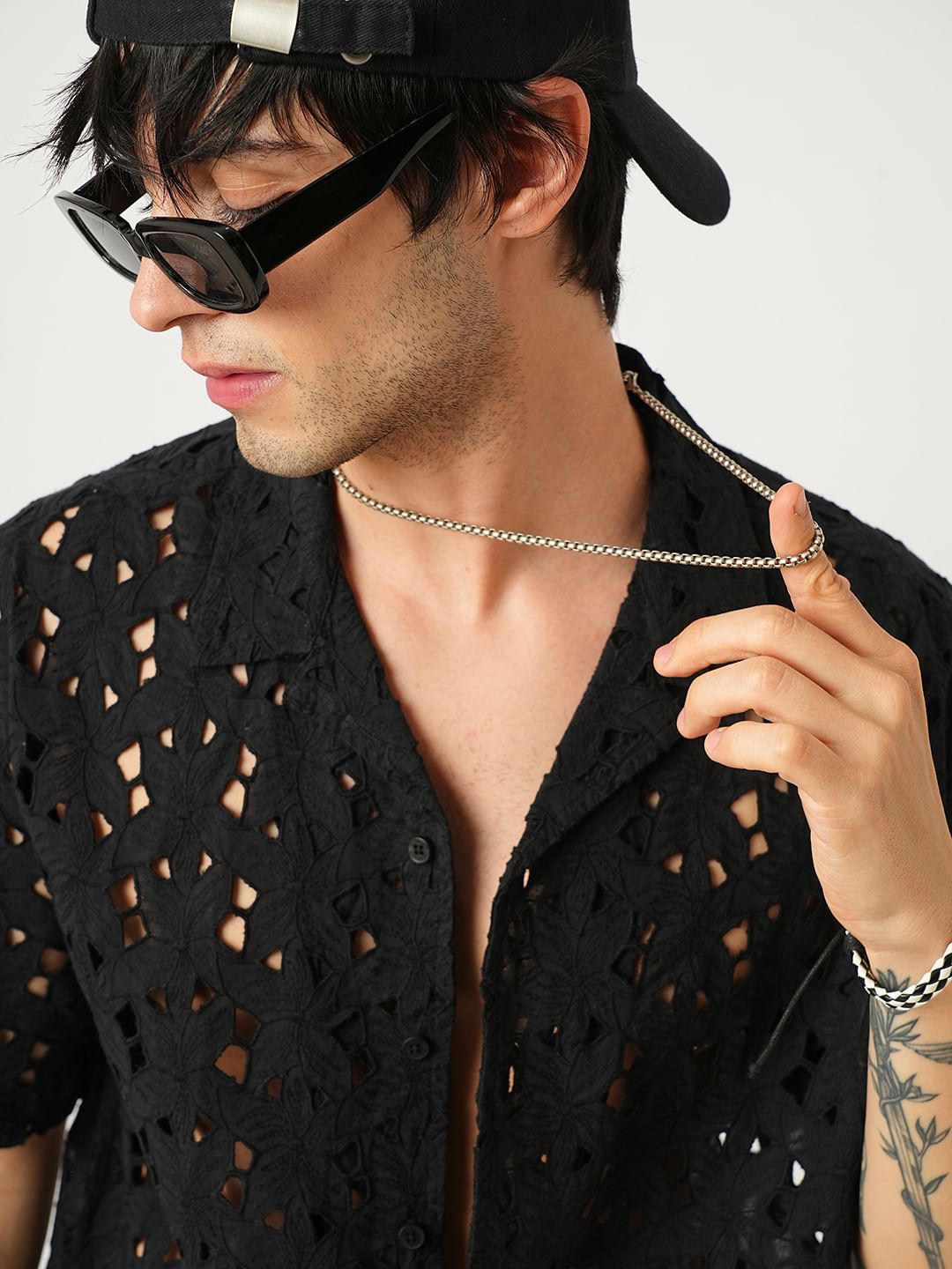 Floral Black Schiffli Oversized Shirt