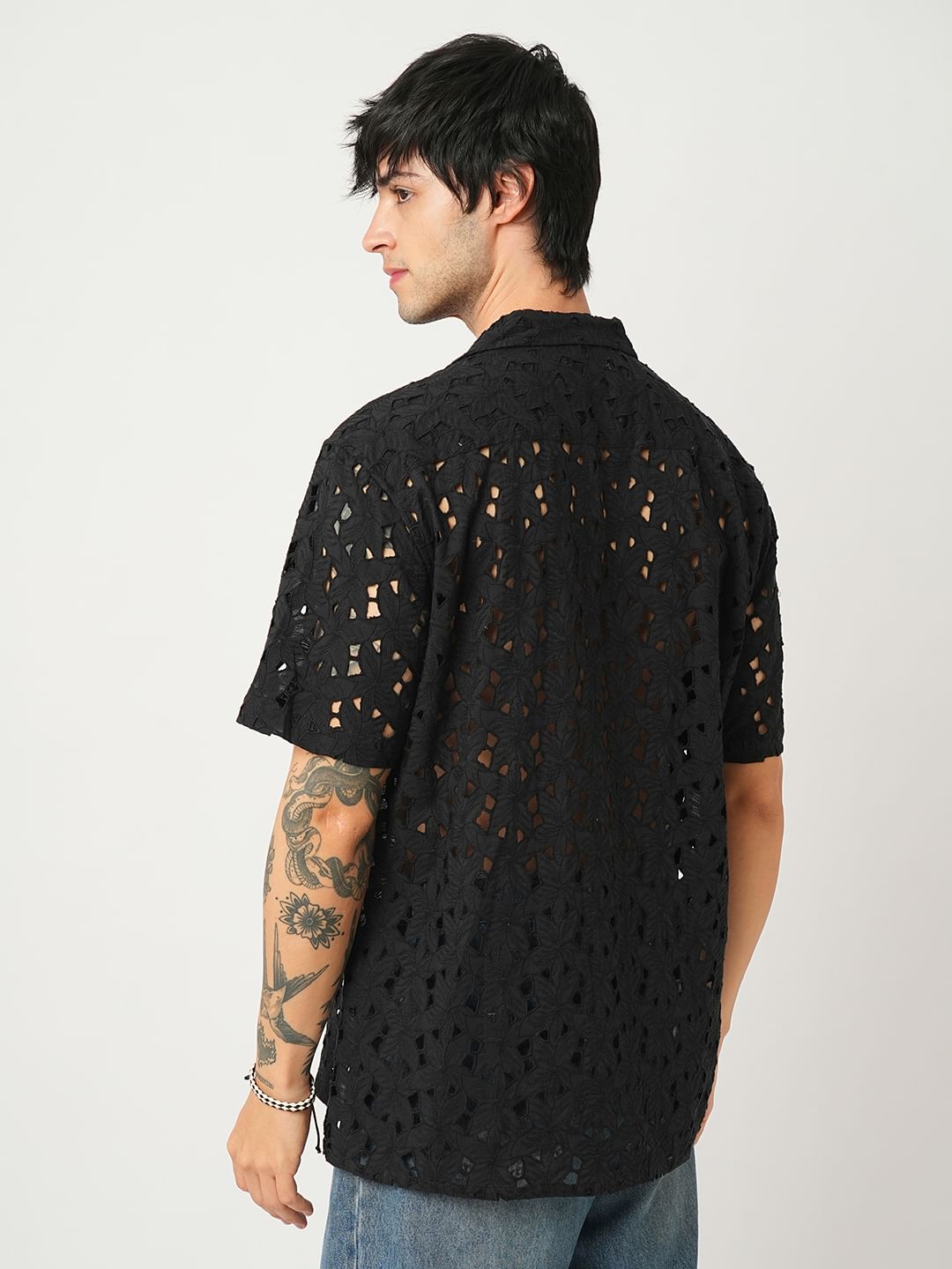 Floral Black Schiffli Oversized Shirt