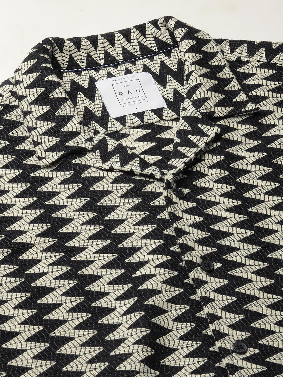 Zig-Zag Black Crochet Oversized Notch Collar Shirt