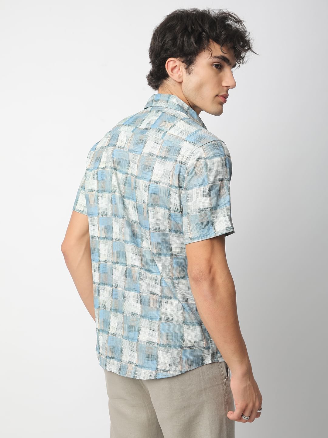 Bluish Patchwork Textured Shirt