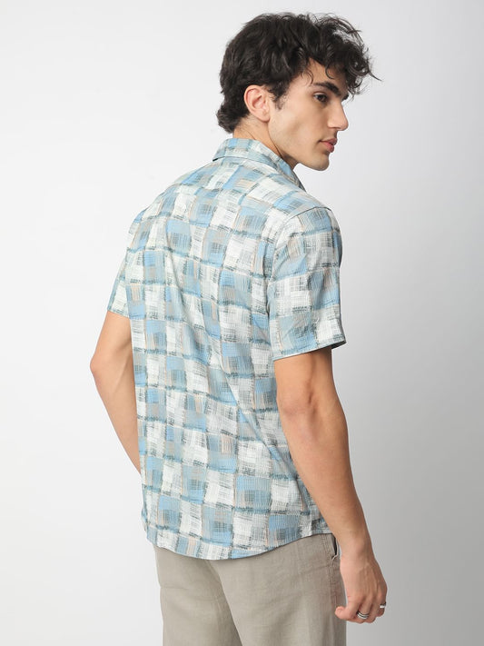Bluish Patchwork Textured Shirt