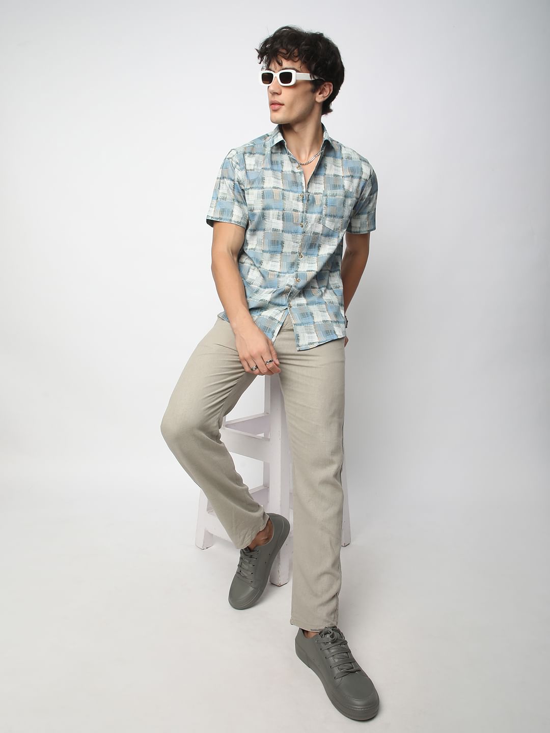 Bluish Patchwork Textured Shirt