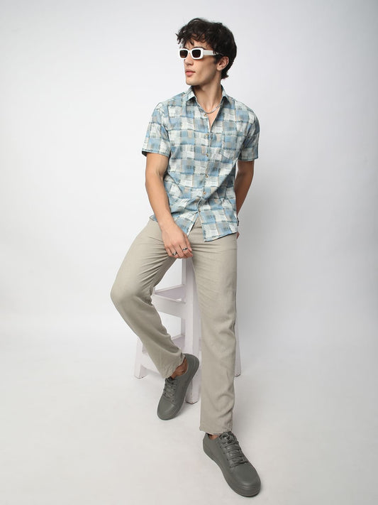 Bluish Patchwork Textured Shirt