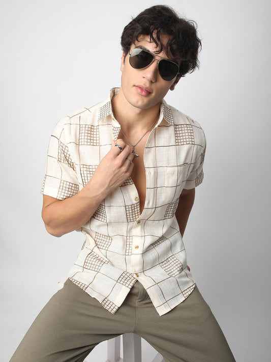Modish Ivory Square Embroidered Shirt