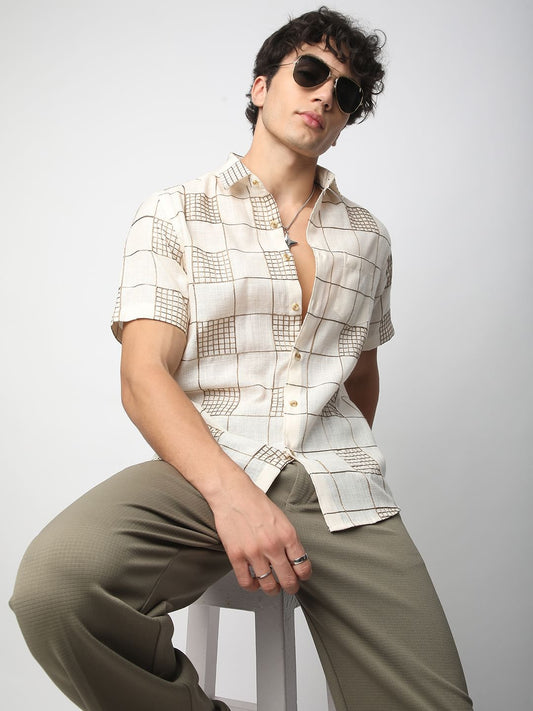 Modish Ivory Square Embroidered Shirt