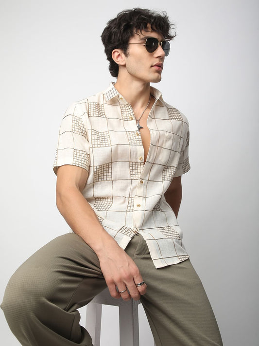 Modish Ivory Square Embroidered Shirt