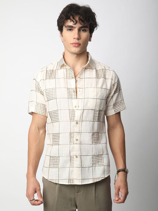 Modish Ivory Square Embroidered Shirt