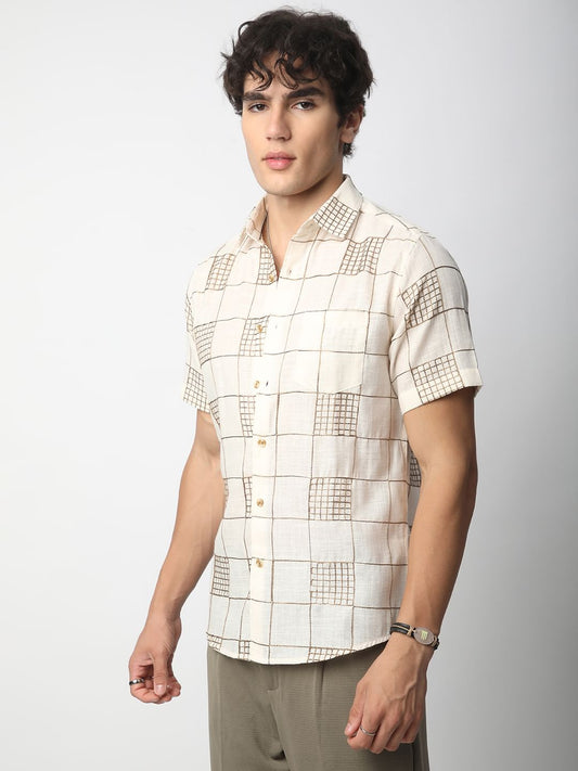 Modish Ivory Square Embroidered Shirt