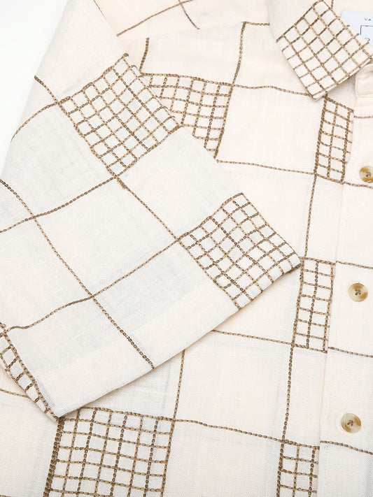 Modish Ivory Square Embroidered Shirt
