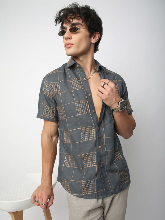 Modish Anchor Grey Square Embroidered Shirt