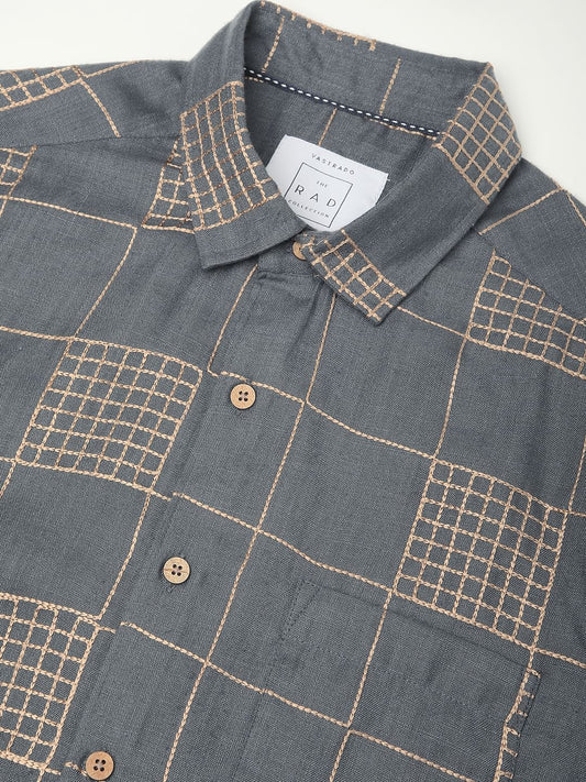 Modish Anchor Grey Square Embroidered Shirt
