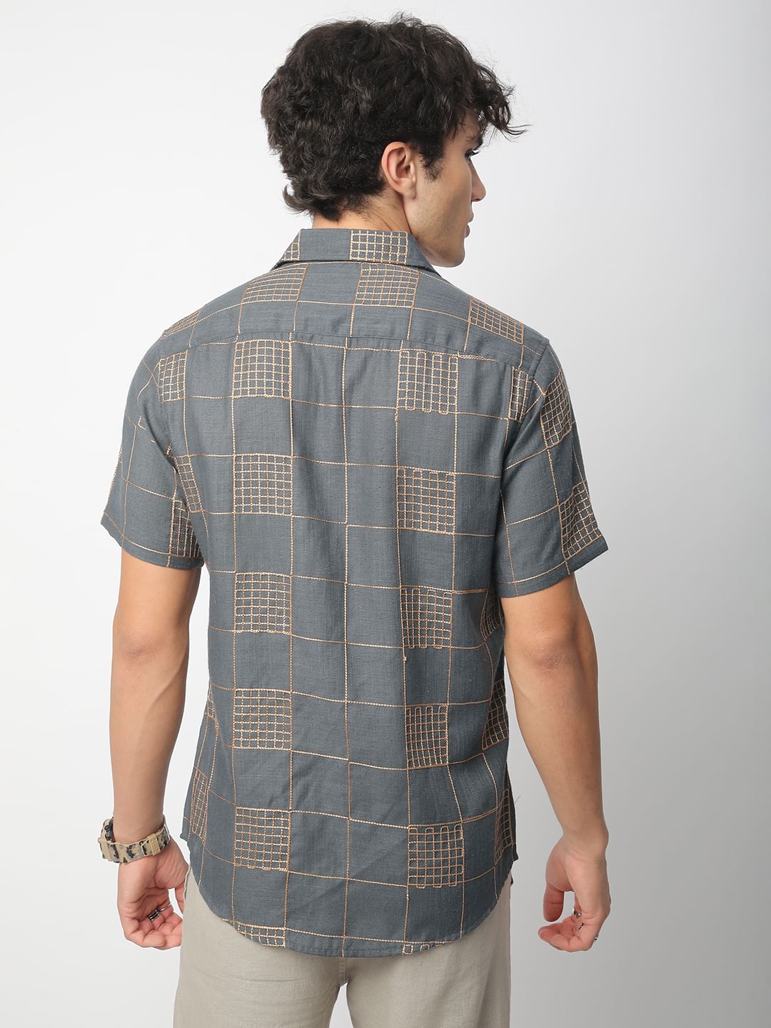 Modish Anchor Grey Square Embroidered Shirt