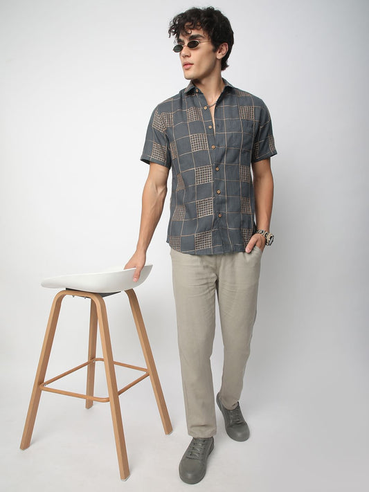 Modish Anchor Grey Square Embroidered Shirt