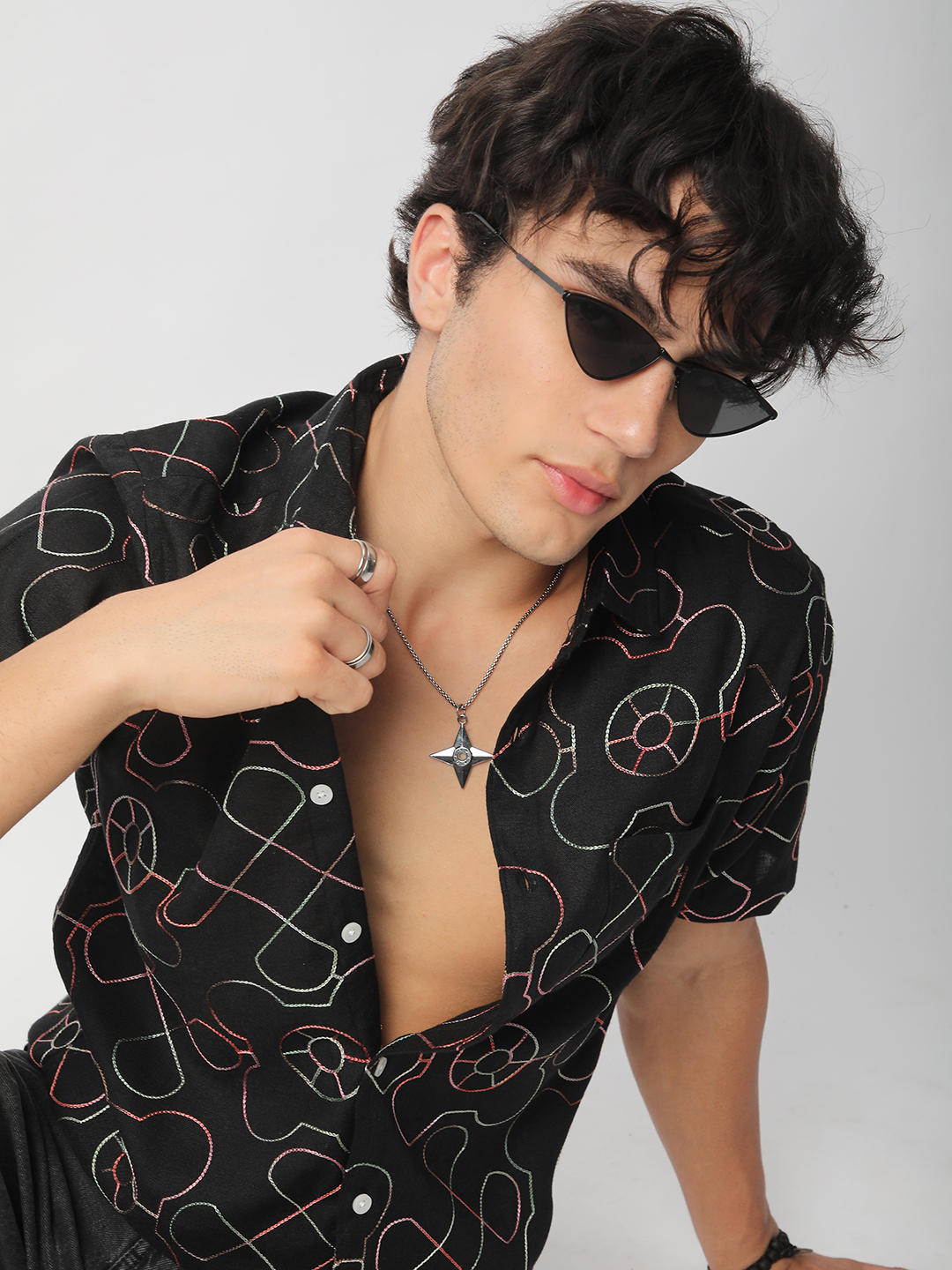 Intricate Black Contrast Embroidered Shirt
