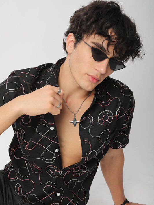Intricate Black Contrast Embroidered Shirt