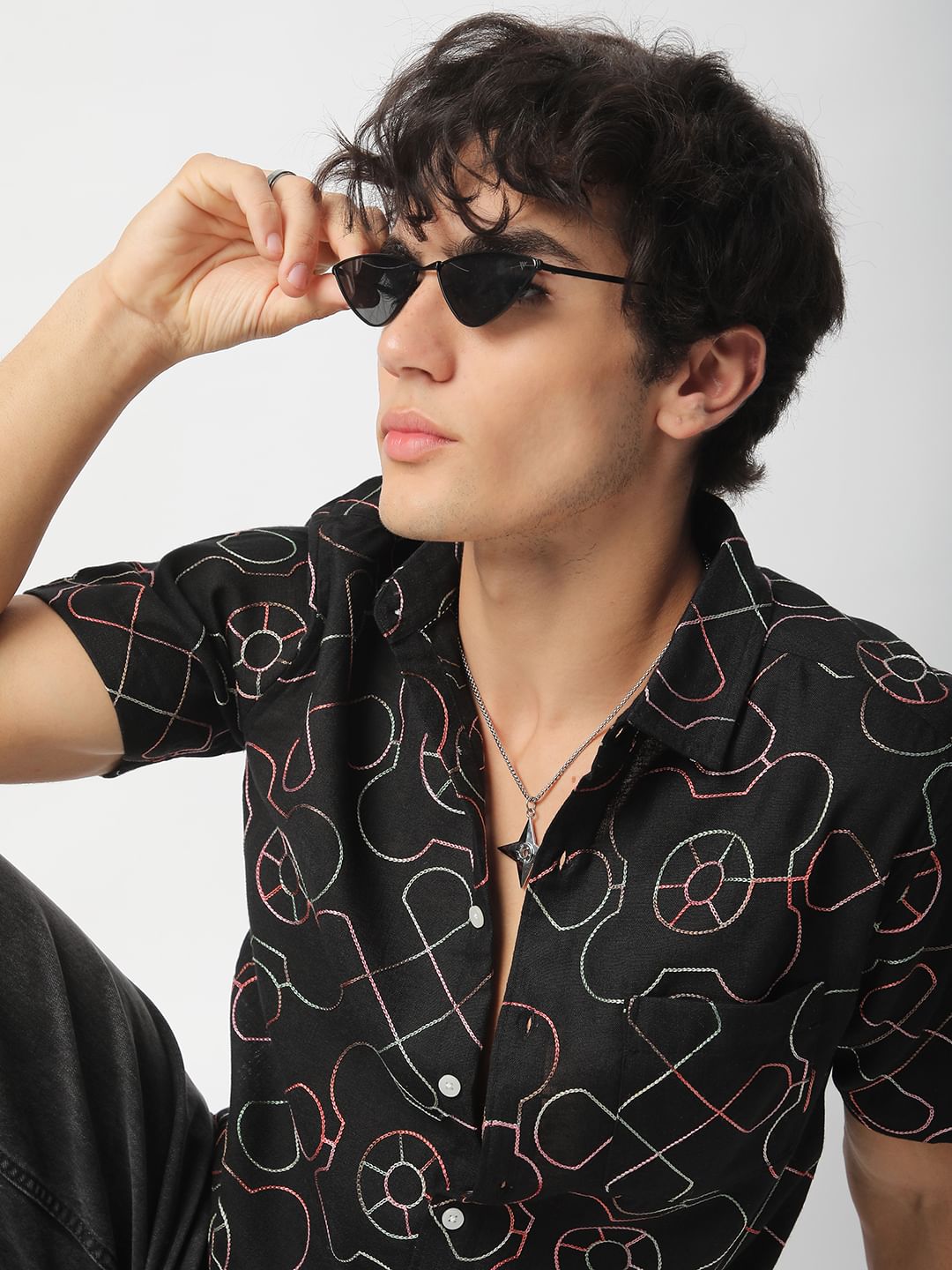 Intricate Black Contrast Embroidered Shirt