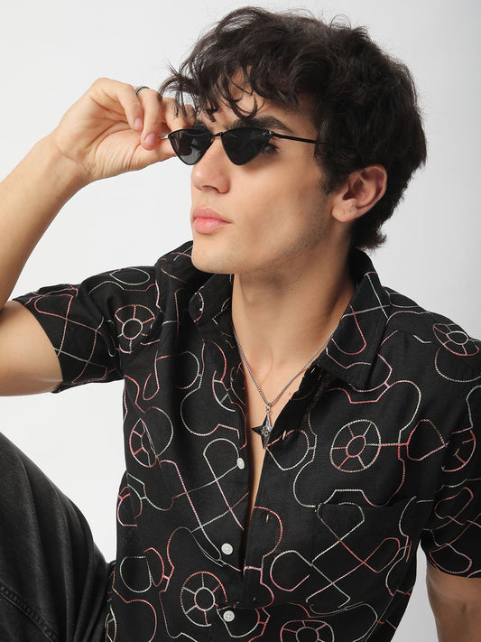 Intricate Black Contrast Embroidered Shirt