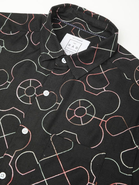 Intricate Black Contrast Embroidered Shirt