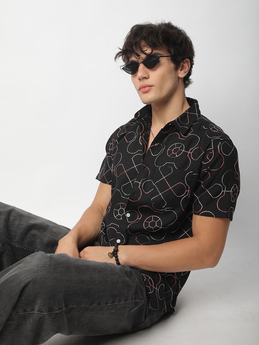 Intricate Black Contrast Embroidered Shirt