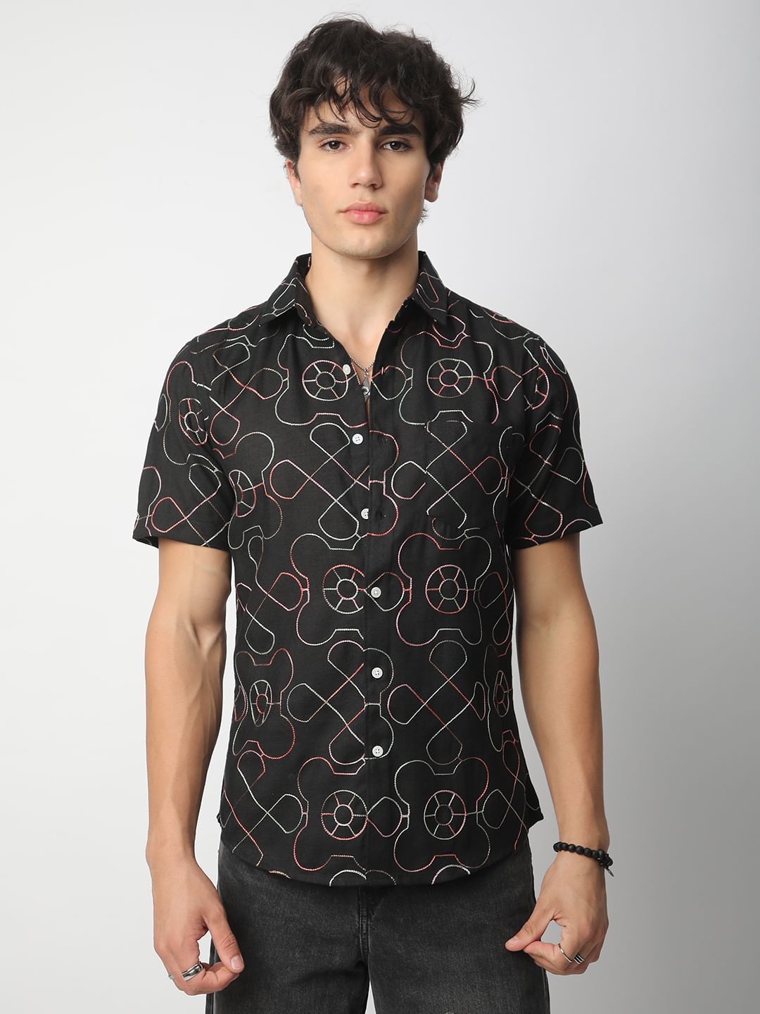 Intricate Black Contrast Embroidered Shirt